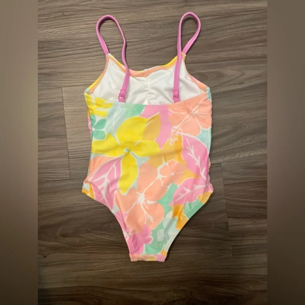 Cat & Jack Kids Swim One Piece - Pink and White with yellow size XS 4/5
